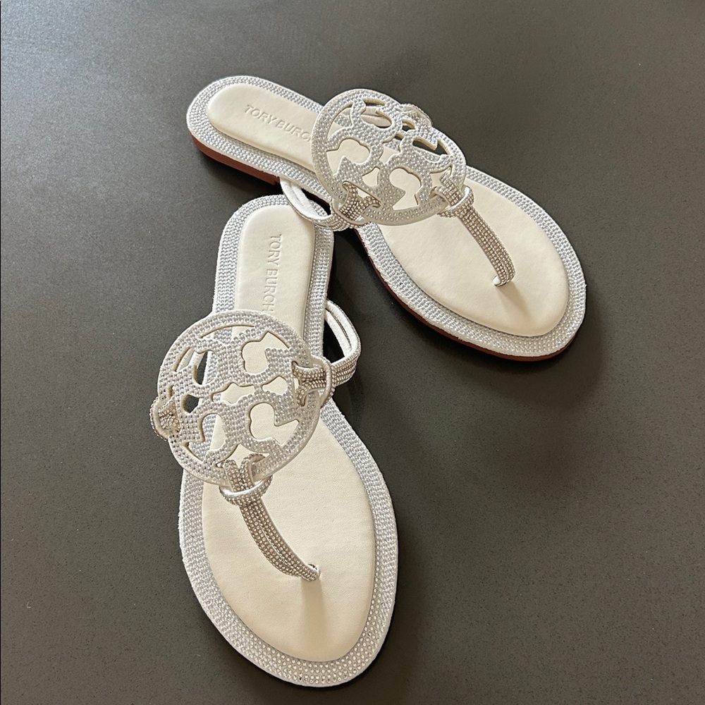 Tory Burch Cream and Silver Sandals